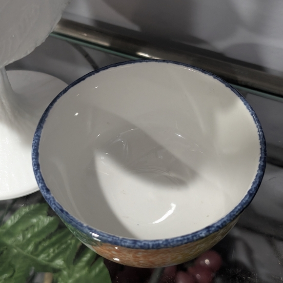 Vibrant Ceramic Bowl with Blue Rim - Picture 2 of 7